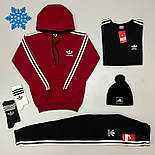 Зимовий чоловічий спортивний костюм Adidas на флісі теплий з капюшоном комплект 6в1 хакі Туреччина. Живе фото, фото 3