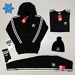 Зимовий чоловічий спортивний костюм Adidas на флісі теплий з капюшоном комплект 6в1 хакі Туреччина. Живе фото, фото 4