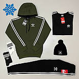 Зимовий чоловічий спортивний костюм Adidas на флісі теплий з капюшоном комплект 6в1 бордо Туреччина. Живе фото, фото 3