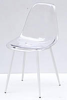 Стул Nik Metal-WT Carbon прозрачный акрил, белые металлические ножки, Eames Chair transparent