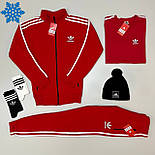 Зимовий чоловічий спортивний костюм Adidas на флісі теплий комплект 6в1 чорний Туреччина. Живе фото, фото 3