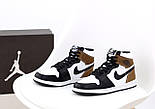 Зимние кроссовки Nike Air Jordan 1 Retro High с мехом теплые высокие мужские/женские черный/хаки. Живое фото, фото 7