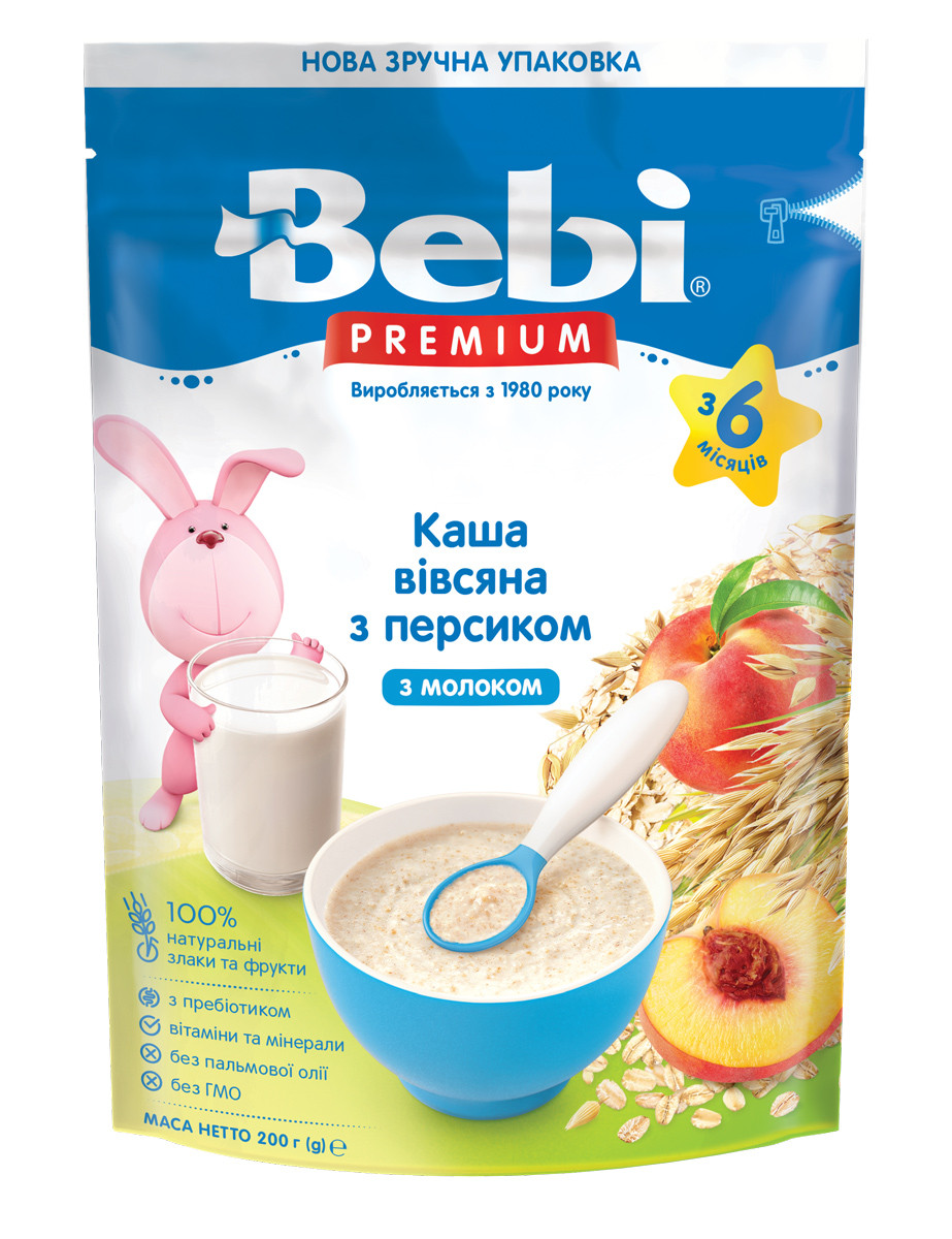 Каша молочна Вівсяна з персиком Bebi Premium, 200 г, фото 1