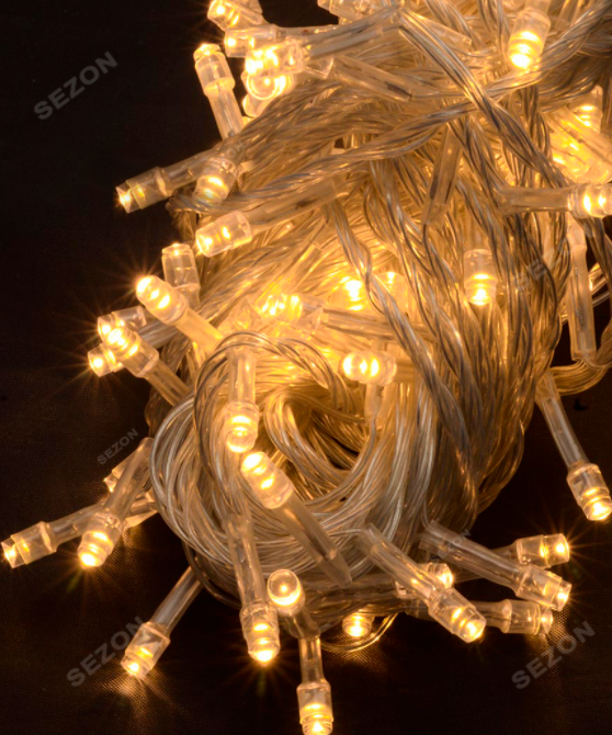 Новорічна світлодіодна гірлянда 100 LED прозорий дріт 6 м теплий білий