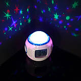 Музичний проектор нічник Зіркове небо дитячий цифровий Настільний годинник будильник Starry Sky and calendar, фото 7
