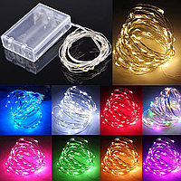 Світлодіодна гірлянда нитка 30 м на батарейках АА-3 шт., дріт-срібло, колір RGB