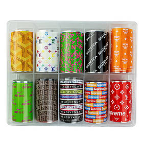 Набір для манікюру кольорова листова фольга 10шт, фольга для дизайну, фольга для лиття, фольга косметична