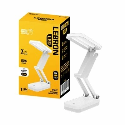 Настільна LED-лампа Lebron L-TL-L-5Li-lon-Wh 5 W 4100 K біла з блоком живлення 15-13-06