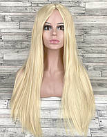 Парик длинный прямой блонд с пробором без челки женский из термоволокна блондинка 70см