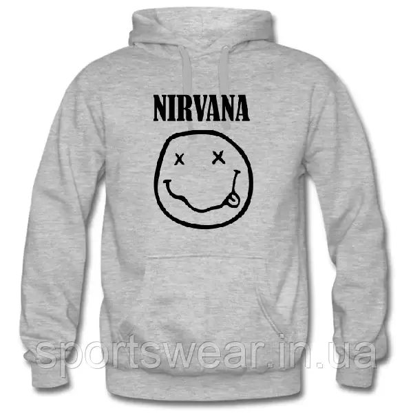 Світшот Nirvana Smile з капюшоном Толстовка з логотипом рок-гурту Нірвана Кофта чоловіча кенгуру Літо \ Зима