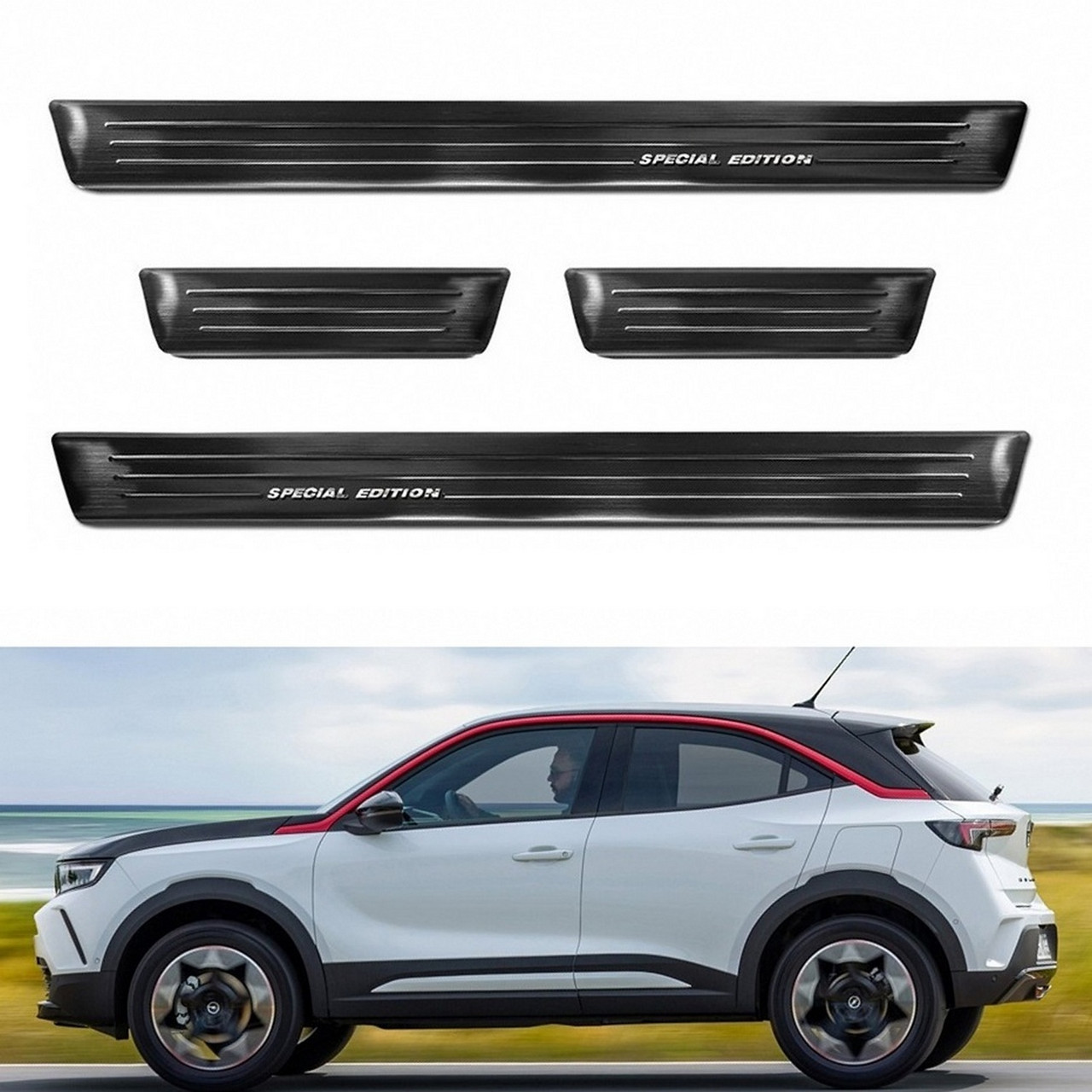 Захисні накладки на пороги "Special Edition" для Opel Mokka II 2020+ /чорн.нерж.сталь/