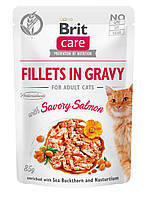 Влажный корм для кошек Brit Care Cat Fillets in Gravy Savory Salmon филе в соусе с лососем 85 г