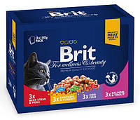 Влажный корм для кошек Brit Premium (Брит Премиум ) ассорти 4 свкуса для кошек 100 г х 12 шт