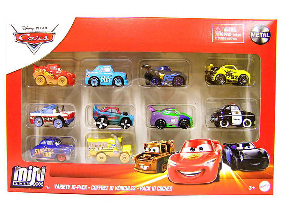 Шикарний набір із 10 шт. Мини Тачки 3 ( Disney Pixar Cars Mini Racers VARIETY 10-Pack ) от Mattel, фото 1