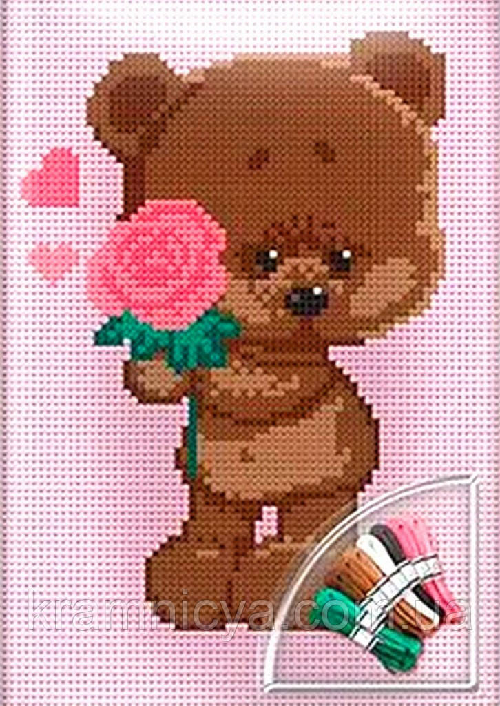 Вишивка хрестиком на канві Cross Stitch Ведмедик з трояндою (VKB-01-06)