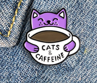 Брошь брошка значок пин металл 3см! кружка кофе cats & caffeine фиолетовый кот котик