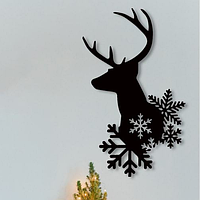 Дерев'яна картина Новорічний олень дерев'яне панно 50х30 см