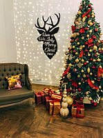 Дерев'яна картина Олень Merry Christmas дерев'яне панно 50х30 см