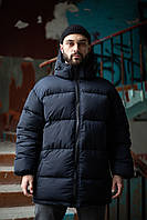Мужская куртка зимняя ОВЕРСАЙЗ Heat до -25*С теплая синяя Пуховик мужской зимний с капюшоном
