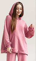 Худі трикотажний жіночий однотонний на зав'язках з капюшоном Vivioji Рожевий One Size (13064)
