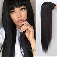 Перука жіноче пряме довге чорне волосся з челкою 66 см