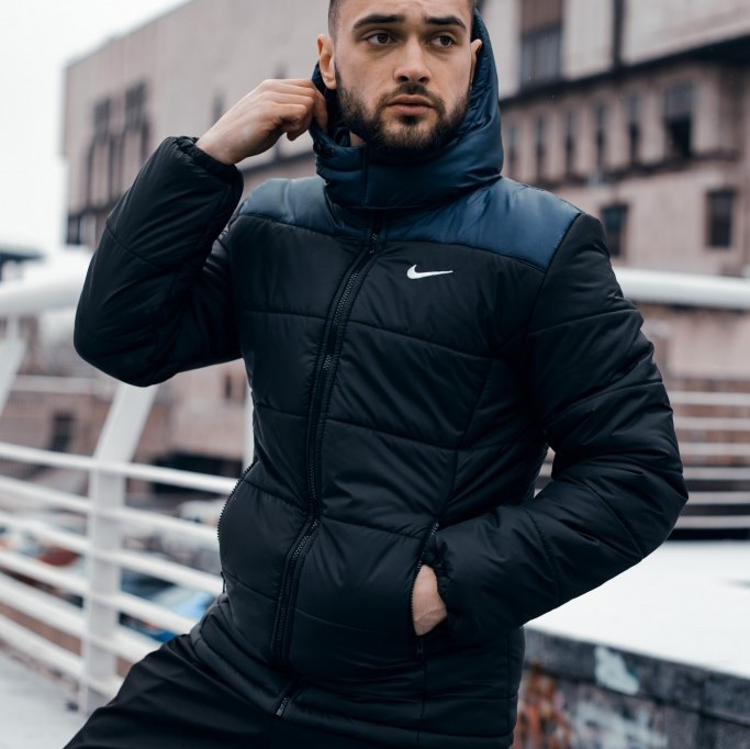 Чоловіча зимова куртка Nike Зимовий чоловічий пуховик Найк чорний з капюшоном