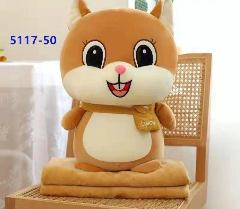 Іграшка подушка з пледом із мікрофібри 3в1 Білочка, висота 50 см, бежева, фото 1