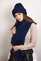 Теплый женский комплект Сапфир. Женская стильная  шапка + шарф с люрексовой нитью