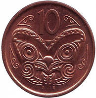 Маска маорі. Монета 10 центів. 2011 рік, Нова Зеландія.(БЖ)