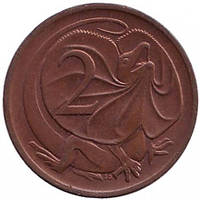 Плащеносная ящерица. Монета 2 цента. 1971-80 год, Австралия.(БЖ)