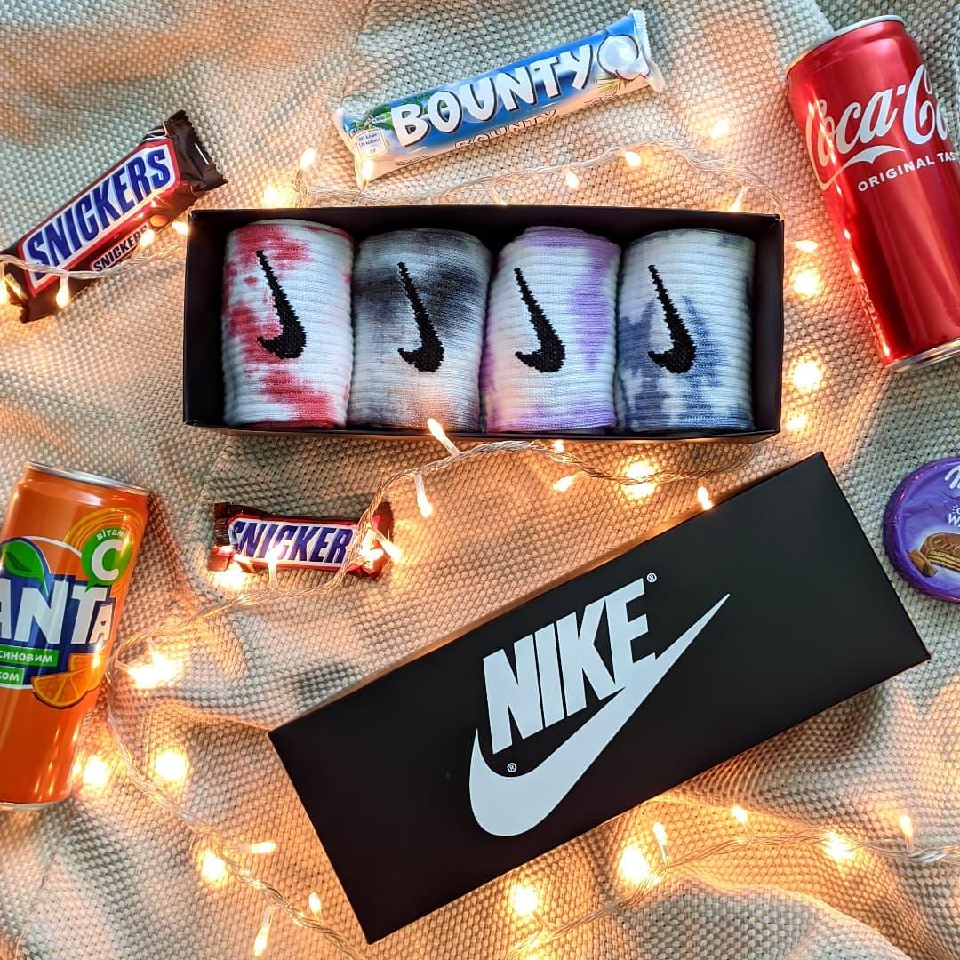 Високі мужские Шкарпетки Nike / найк Original - Tie-dye - розміри 40-45(найк) Подарунковий набір у коробці 4 пар