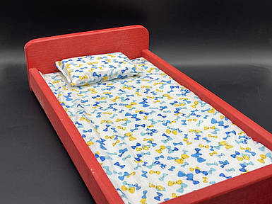 Ліжко для ляльок із натурального дерева 48х25х10 см червоне дитяча іграшка з екоматеріалу