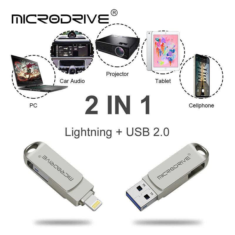 Флешка металлическая 2в1 16ГБ USB-Lightning для Apple iPhone, iPad, iPod, компьютера MICRODRIVE 16GB OTG - фото 3 - id-p1544492849