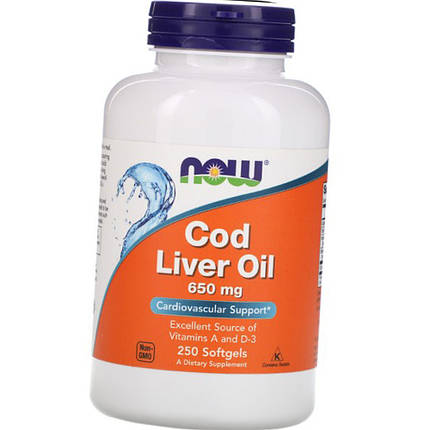Масло печінки тріски NOW Cod Liver Oil 250 гел капс Жирні кислоти, фото 2