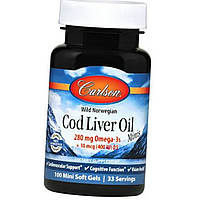 Рыбий жир и печени трески Carlson Labs Cod Liver Oil 280 mg Omega-3s Minis 100 мини гел капс