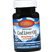 Риб'ячий жир з норвезької тріски Carlson Labs Cod Liver Oil 280 mg Omega-3s Minis 100 міні-капсул