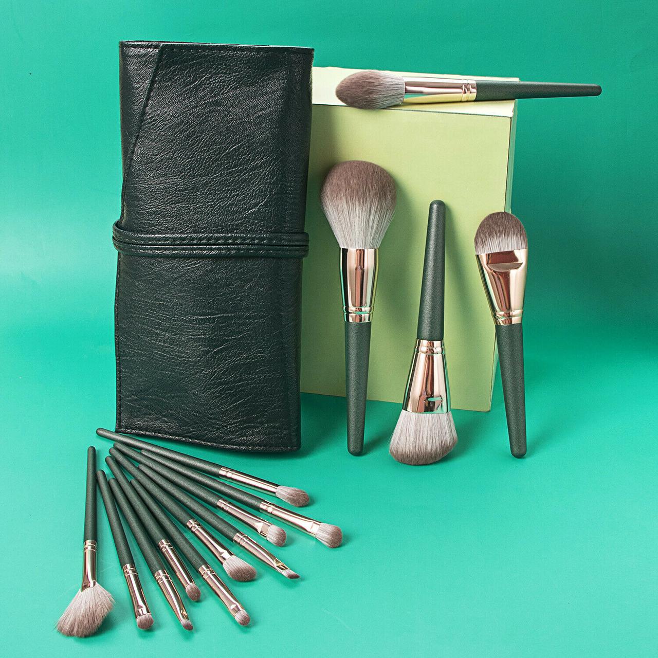 Профессиональный набор кистей для макияжа в сумочке на завязках Vertini Brush Set 14 шт зеленый - фото 4 - id-p1544504589