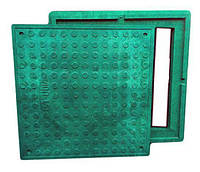 Канализационный смотровой люк полимер-песчаный (зелёный) 1.5т 480/640