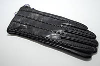 Перчатки кожаные женские на натуральной шерсти чёрные с сенсорными пальцами Pitas_Sensor 1010_8,5