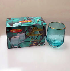 Набір блакитних склянок для віскі із золотою облямівкою Кристал 410 мл 2 шт.