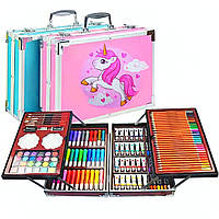 Детский Набор для рисования в алюминиевом чемодане Единорог 145 предметов для юного художника