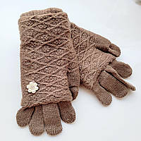 Шерстяные перчатки с сенсорными пальцами бежевые