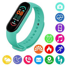 Фітнес-браслет-трекер Smart Band M6 Розумний спортивний смартгодинник для здоров'я з тонометром крокоміром, М'ятний, фото 3
