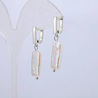 Сережки з натуральних барокових перлів d-17х10мм L-37мм +- з відливом бензин купити біжутерію дешево оптом в інтернеті