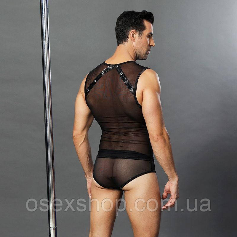 Чоловічий еротичний костюм "Романтичний Стівен" One Size Black: напівпрозорі трусики та майка