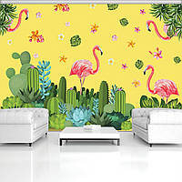 Флизелиновые фото обои абстрактные 368x254 см Фламинго с кактусами (11065V8)+клей