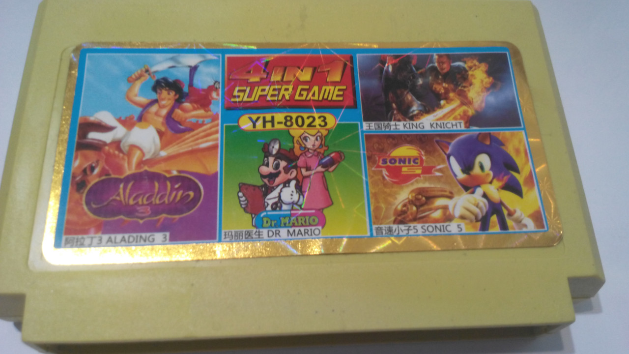 Збірник ігор 4 в 1 YH-8023 Aladdin 3/ Dr.Mario/Sonic 5/King Knight (8 bit) для Денді