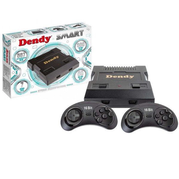 Ігрова приставка 8 bit + 16 bit Dendy Smart HDMI (567 в 1) + 567 вбудованих ігор + 2 геймпада (Чорна) 8 bit, фото 1