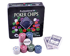 Ігровий набір Покер на 100 фішок з номіналом у  металевій коробці Poker Chips