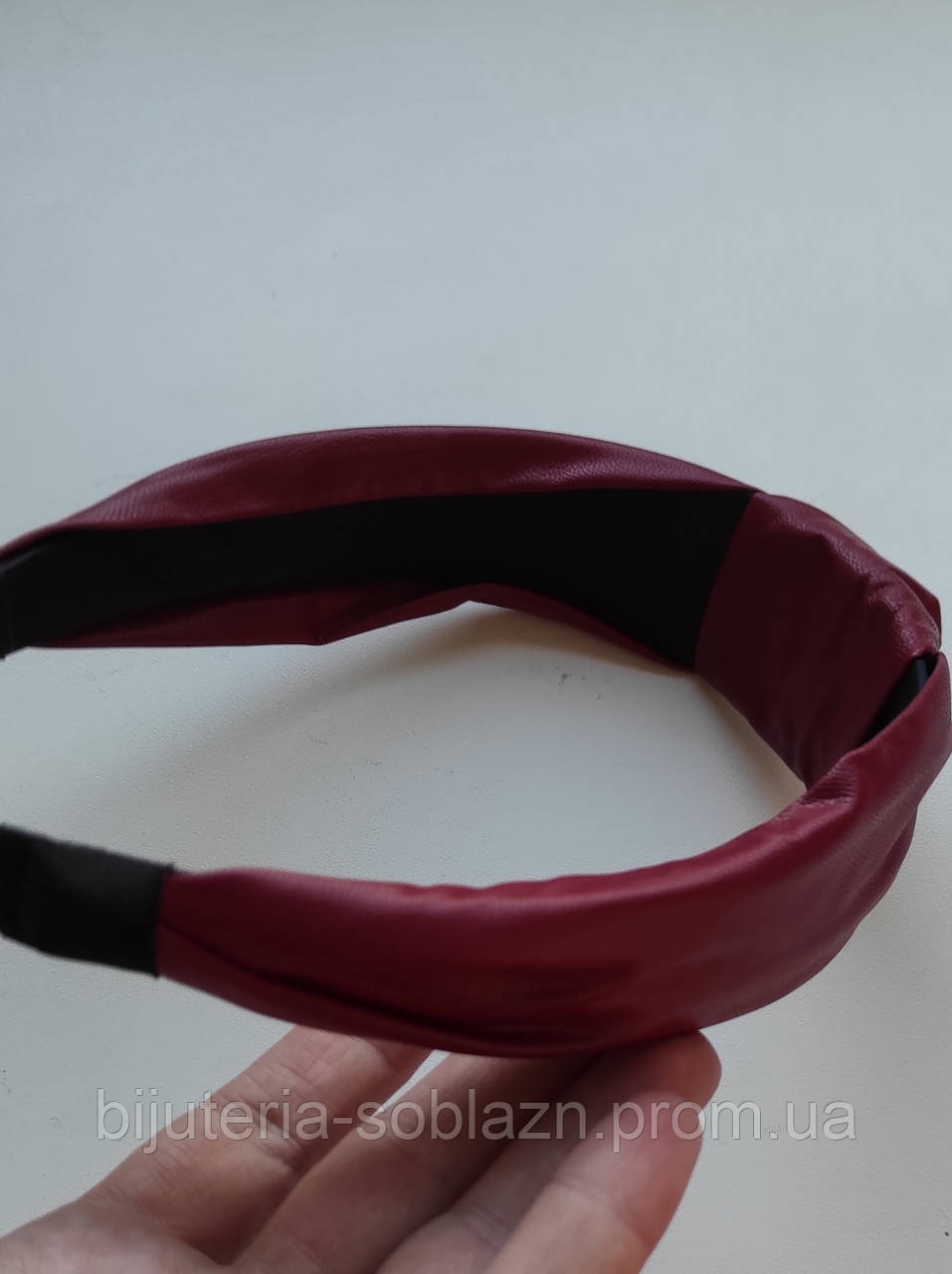Красный Бордовый обруч для волос экокожа чалма широкий с узлом без зубцов - фото 3 - id-p1013401640